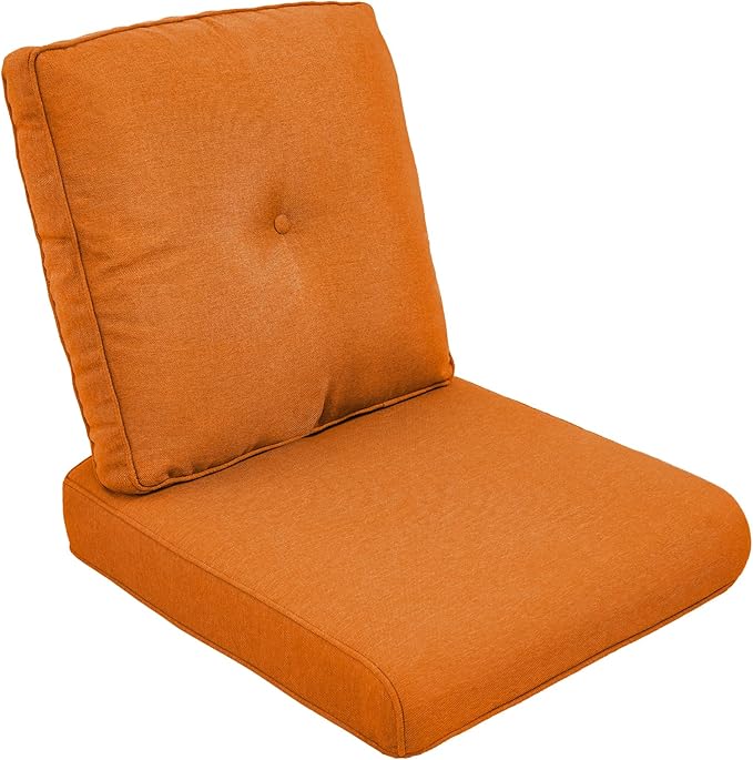 Outdoor Chair Cushion Set, 25 x 22 Deep Seat Cushion, Patio Chair Cushions for Outdoor, Include 1 Seat Cushion and 1 Back Cushion, Orange