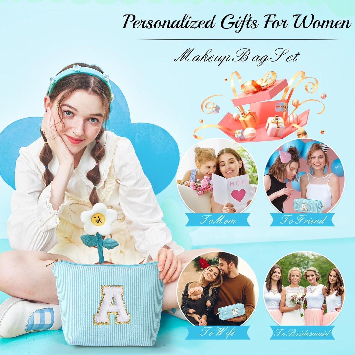 YOOLIFE Bridesmaid Gifts for Women - Cute Makeup Bag for Women Friends | Make Up Cosmetic Travel Toiletry Bag for Bride Maid Matron of honor Bridal Shower Personalized Bachelorette Gift B