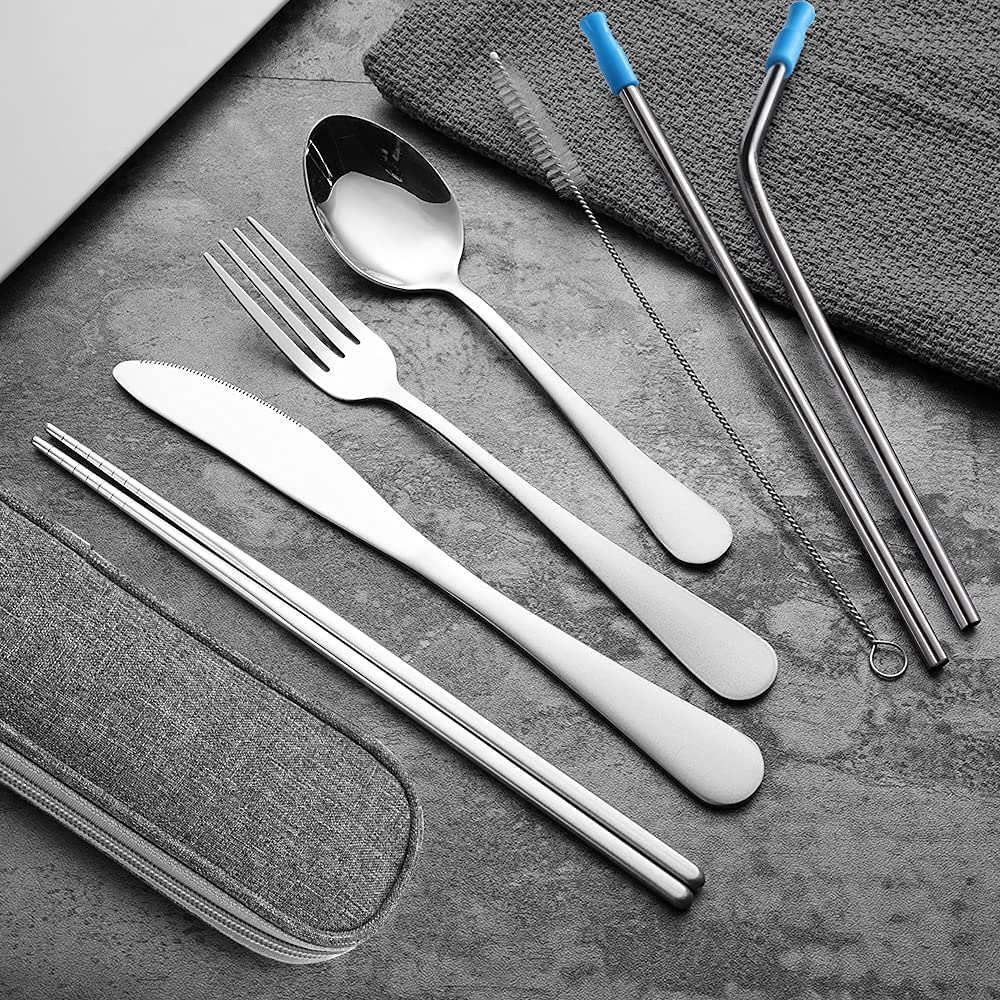 [Together Save 5%] Travel Utensils Set with Case Reusable Stainless Steel Cutlery Set
