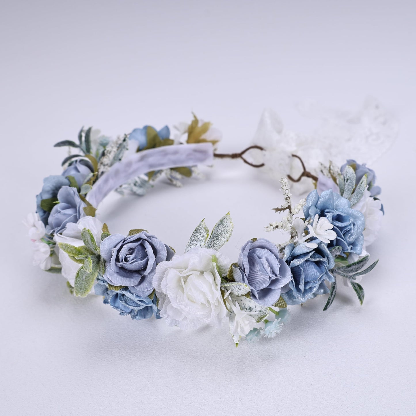 PoshMyra Dusty Blue Flower Crown for Girls Birthday Party Floral Headband Photo Prop