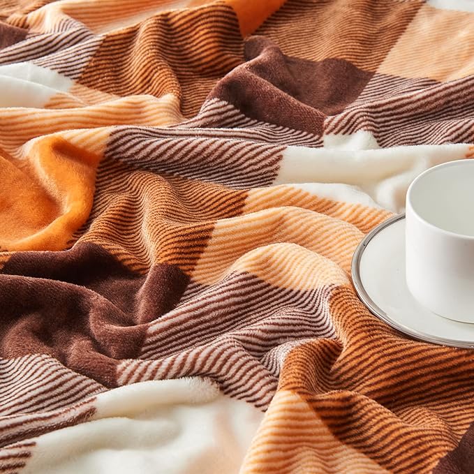 SOCHOW Buffalo Plaid Flannel Fleece Throw Blanket 50 x 60 Inches, Soft Lightweight Cozy All Season Orange Checkered Blanket for Bed, Couch, Car