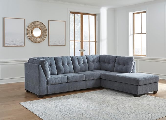 Signature Design by Ashley Marleton Contemporary Right-Arm Facing Tufted 2-Piece Sectional with Chaise and Loose Seat Cushions, Blue