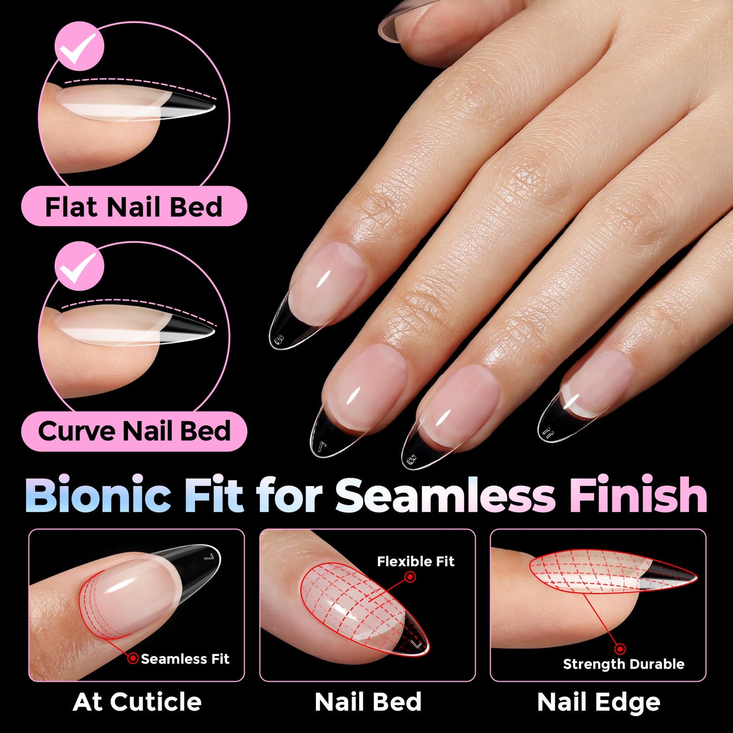 UNA GELLA Almond Nail Tips Medium 15 Sizes 300PCS Pre-Etched Gel Acrylic Nail Tips Almond Shape Easy Salon Press On Nails Long-Lasting Hold Full Cover Fake False Nails Snug Fit