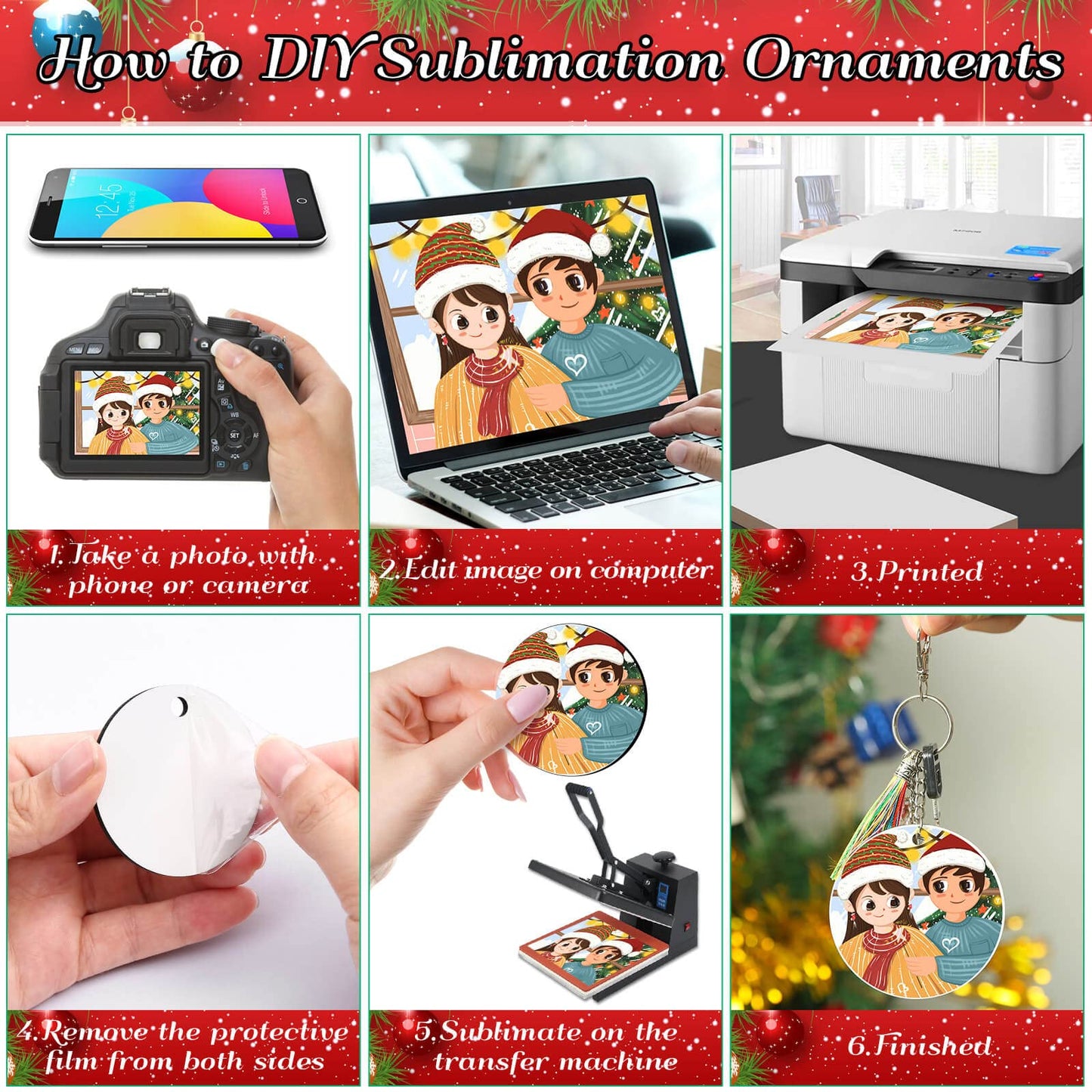 Billbotk 25 Pieces Sublimation Ornament Blanks, 3.15" Round Blank Sublimation Ornaments Sublimation Christmas Ornament Blanks for Christmas Tree Décor, DIY Handmade Crafts(3.15 inches)