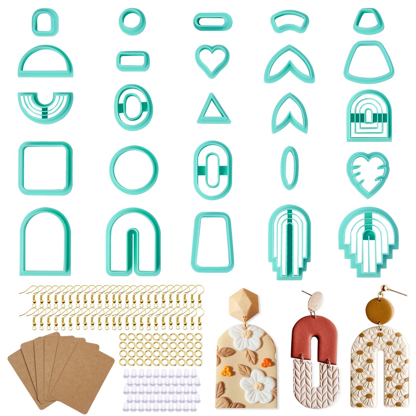 TAINSKY Polymer Clay Cutters Set, 25 Shapes Clay Earring Cutters with 145 Earrings Accessories for Polymer Clay Jewelry Making