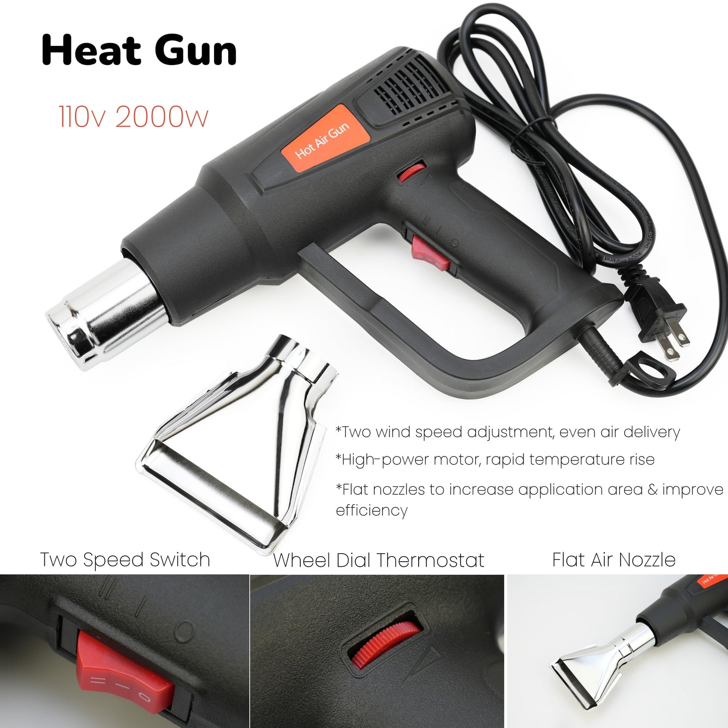 Vinyl Wrap Tool Kit with Heat Gun - 2000W Variable Hot Air Gun & Car Window Tint Kit - Includes Felt Squeegee, Magnets, Tool Pouch, Knife & Gloves for Auto Film, PPF, Decal, Wallpaper Installation