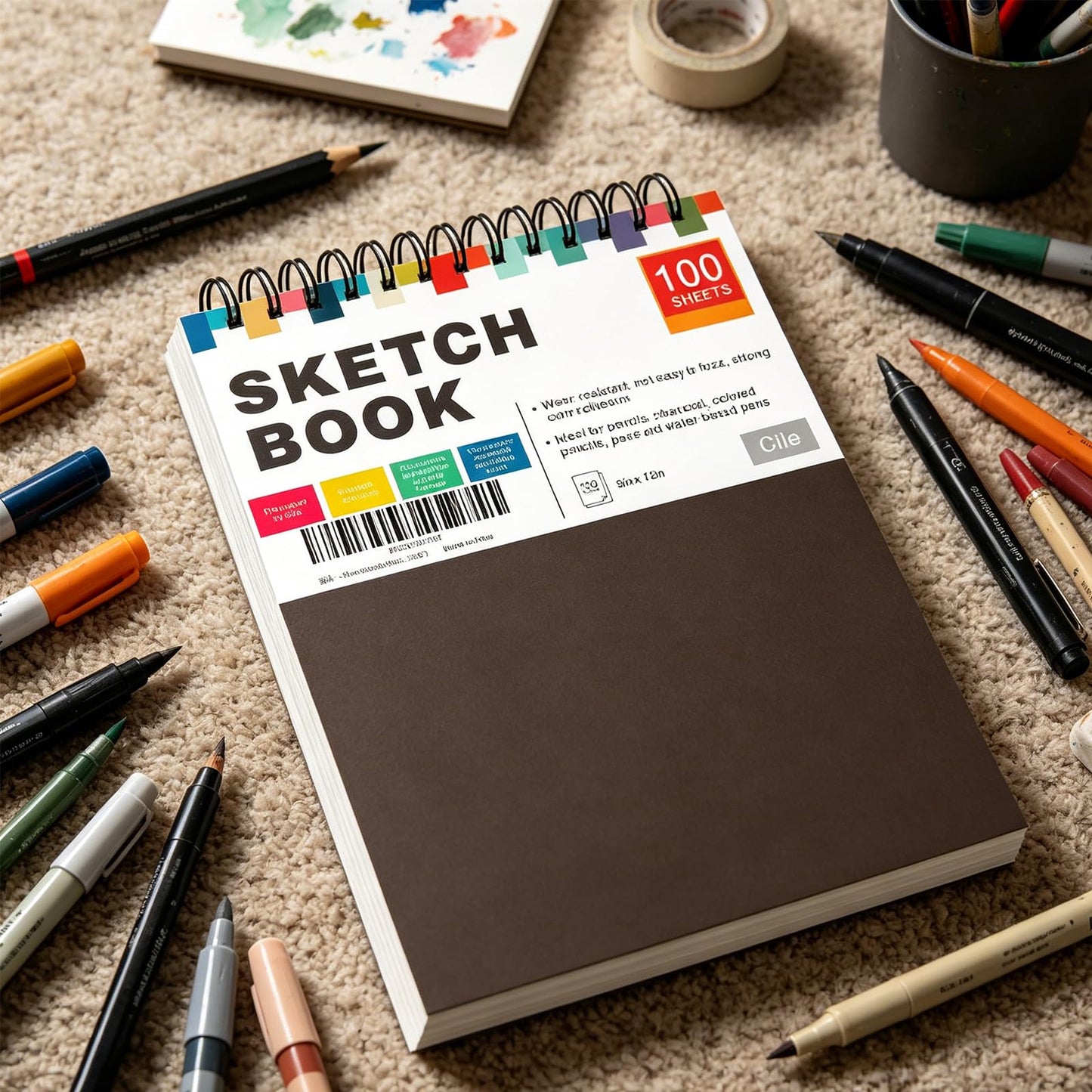 Cile Mixed Media Sketchbook–12x9 Inch,100 Sheets,100gsm Acid-Free Paper,Perfect for Drawing and Sketching with Tracing and Pastel Papers