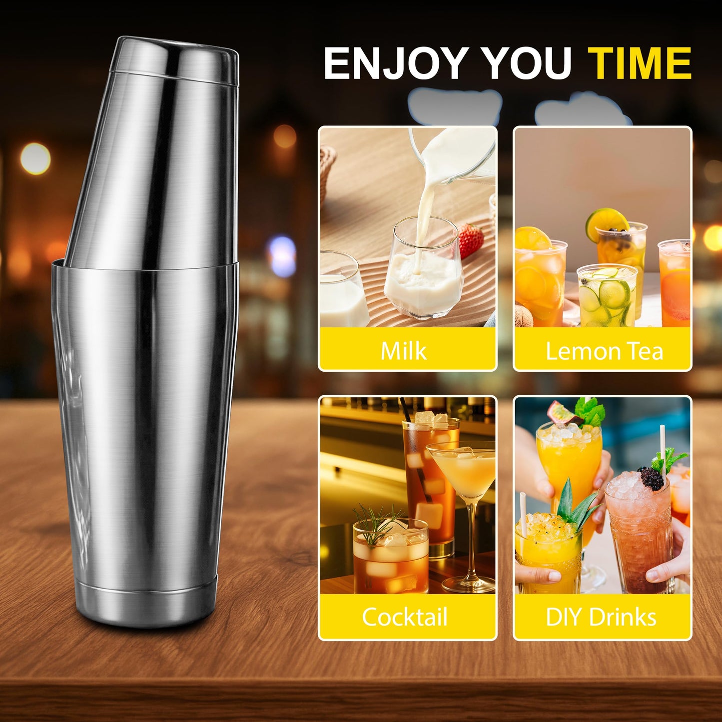 BETTFOR Boston Shaker Set, 18oz & 28oz 2-Piece Tins, Professional 304 Stainless Steel Cocktail Shaker with Leak-Proof Weighted Base for Bartending, Home & Bar Use (Silver)