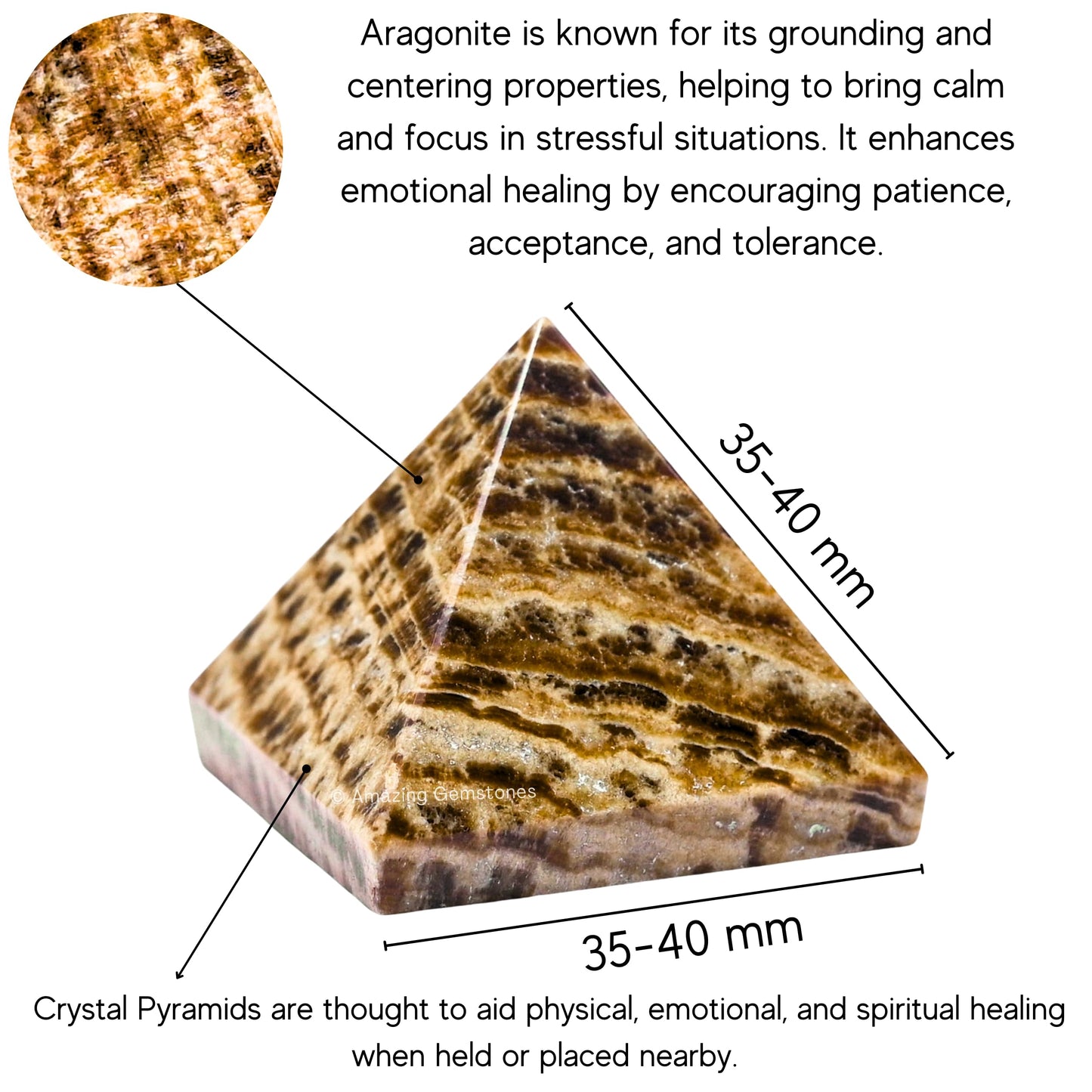 Amazing Gemstone Aragonite Pyramid Crystal Healing Stones - 1.5" Great Pyramid Figurine of Natural Stone Pyramid for Meditation, Reiki, Chakra Balancing and Crystal Pyramids Grid
