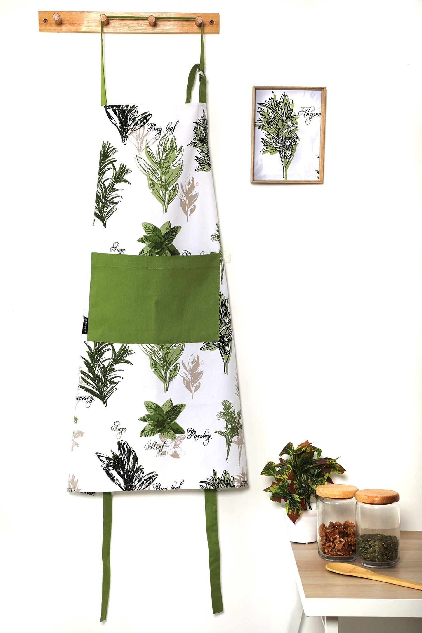 AMOUR INFINI Cotton 5 Piece Set of Apron, 2 Kitchen Towel, Oven Mitt and Pot Holder Heat Resistant Washable Kitchen Set For Cooking, Baking Gift Set