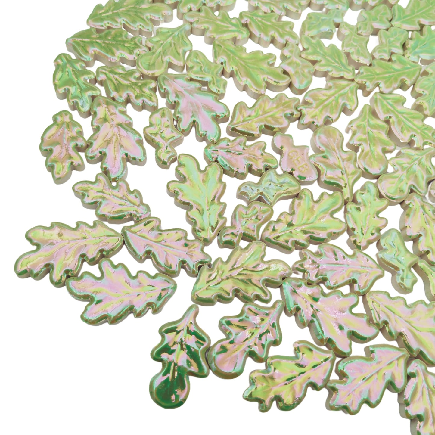 1.1lb Wavy Leaf Ceramic Mosaic Tiles, 5 Size (1.06-1.57") Random Making Creative Mosaic Pieces for DIY Mosaic Craft Supplies, Home, Outdoor Decor (Iridescent Light Green)