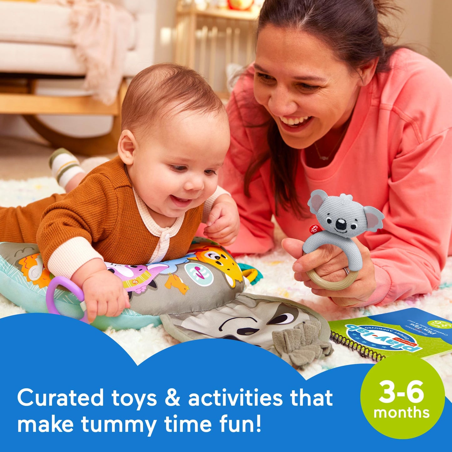 Fisher-Price Baby Play Kit Let’s Try Tummy Time Gift Set, Developmental Toys with Activity Guide for Infants Ages 3+ Months
