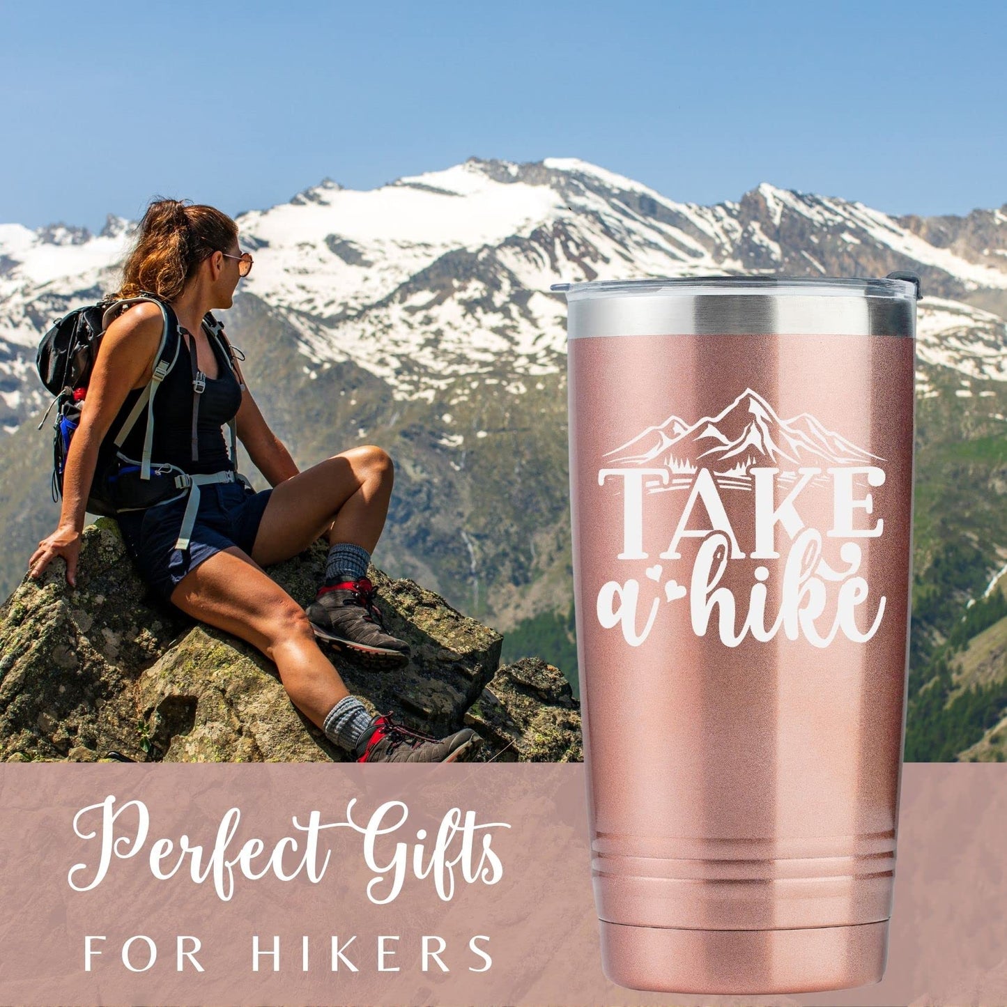 Onebttl Hiking Gifts for Hikers, Women for Christmas, Birthday, 20oz Stainless Steel Mug with Straw & Lid - Take a Hike