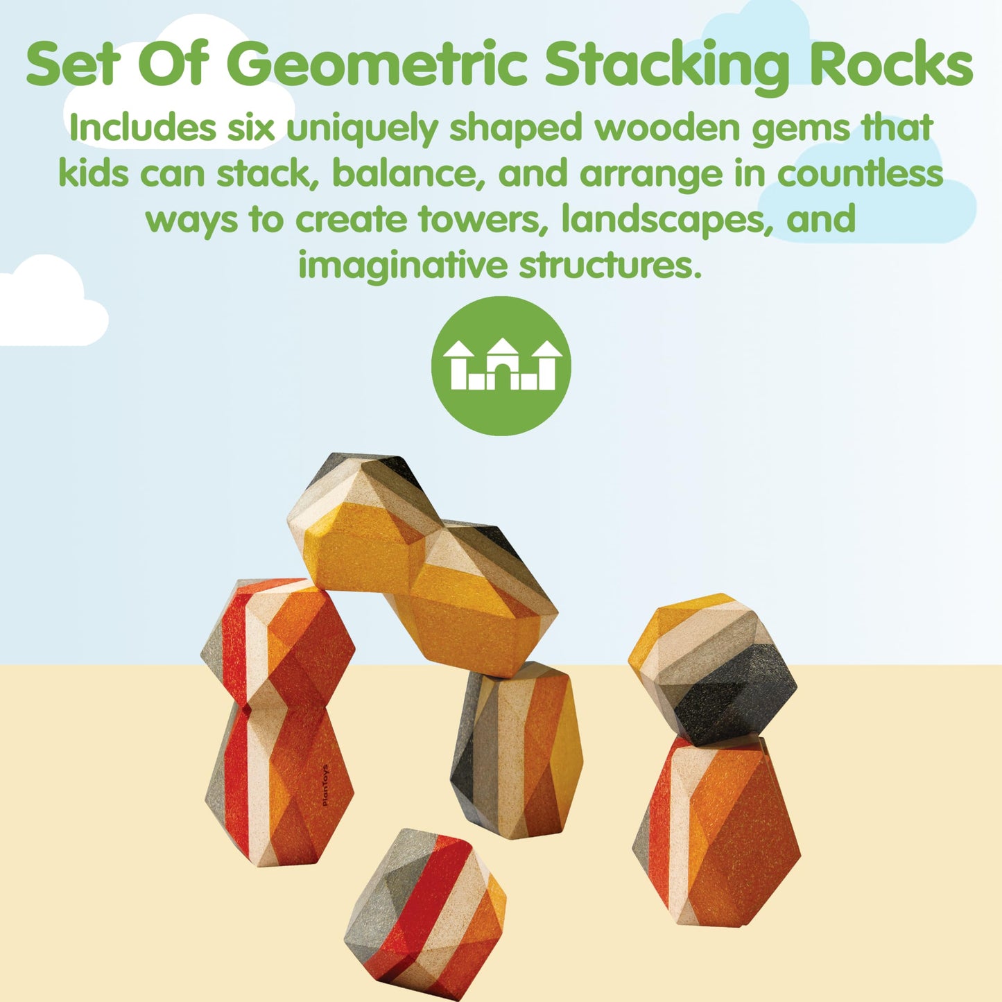 PlanToys® Geo Stacking Rock Wooden Montessori Balancing and Fine Motor Toy | Creative Thinking, Coordination and Early Problem Solving Activity | Eco Friendly Educational Open Ended Play Set