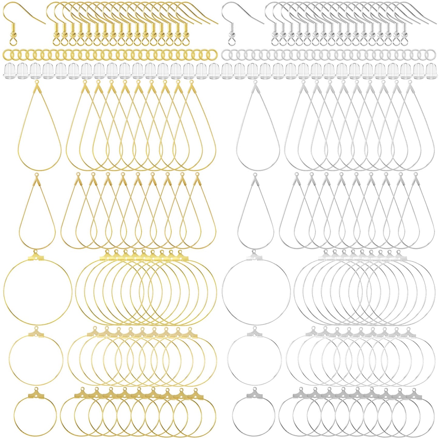 OIIKI 700pcs Hypoallergenic Earring Making Kit, Gold/Silver Plated Earring Hooks, Earring Beading Hoop, Clear Rubber Earring Backs, Jump Rings for DIY Jewelry Making, Earring Making Supplies