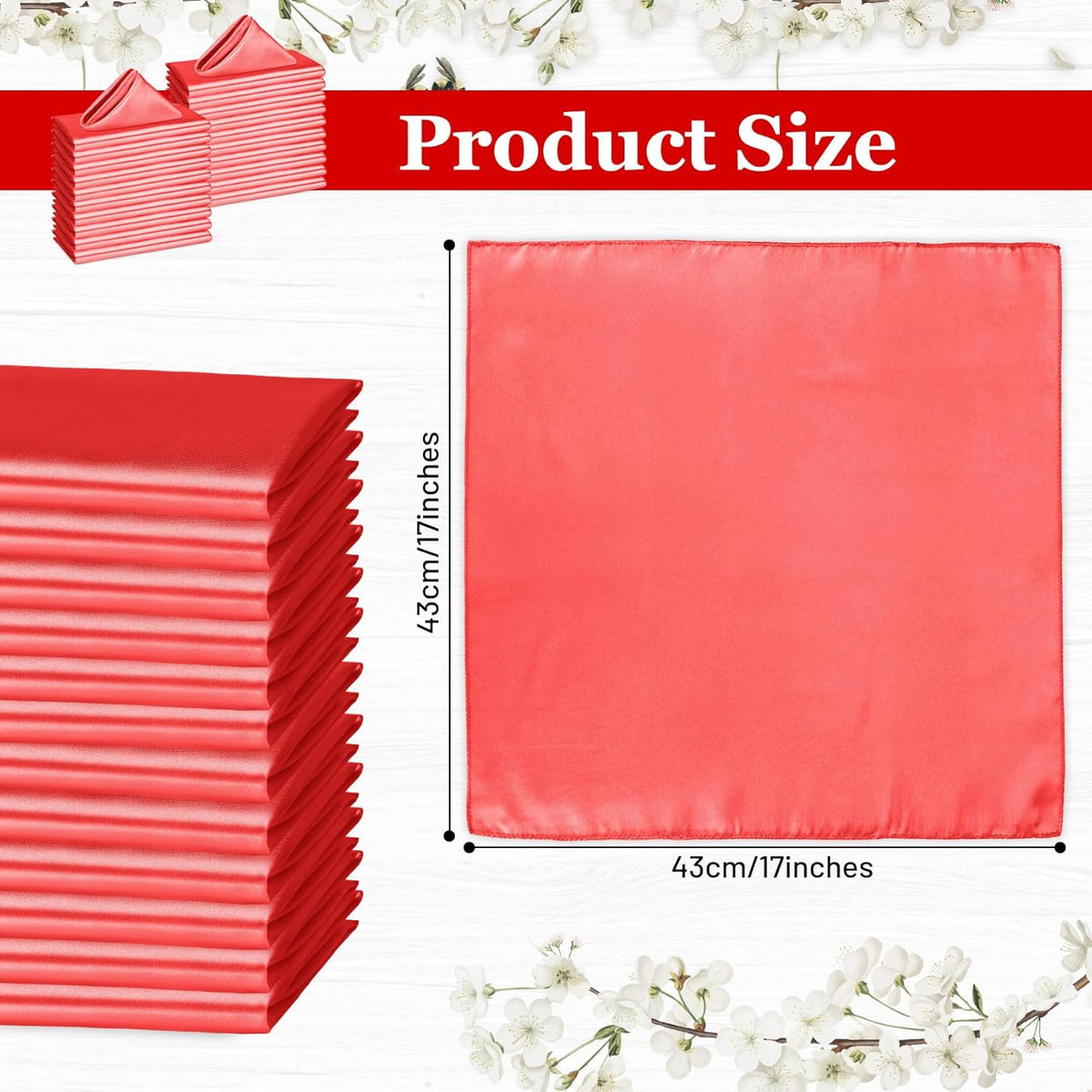 Bailarina 80 Pack Red Satin Napkins,17x17 Inches Wedding Napkins Square Soft Silky Table Napkins Bulk Decorative Elegant Cloth Napkin for Party Decoration, Banquet,Wedding,Graduation