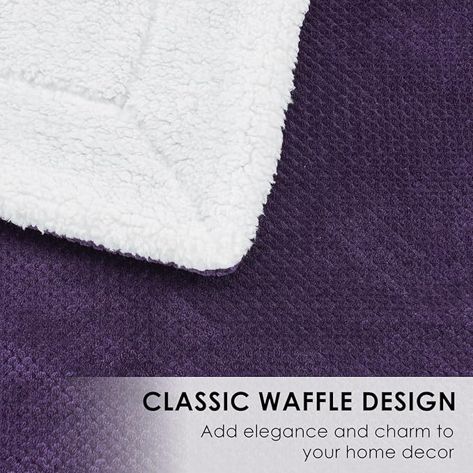 SOCHOW Waffle Sherpa Fleece Throw Blanket, Super Soft Fuzzy Warm, Lightweight Fluffy Reversible Plush Blanket for Bed Sofa Couch, 60 x 80 Inches Dark Purple