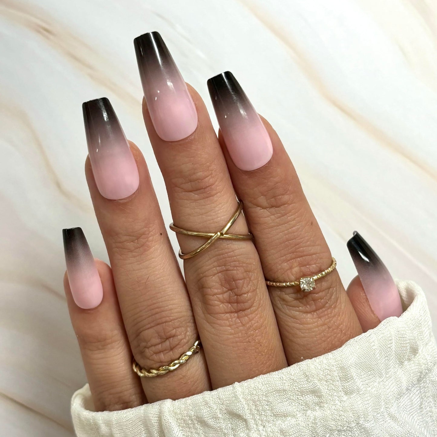 ROCKSTAR Press-On nails by Lavaa Beauty | Ombre Black Tip and Nude Base | Glossy Long Coffin Nails