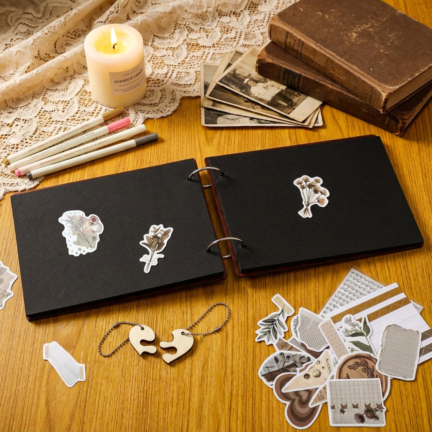 Kosiz Wooden Our First Year Anniversary Scrapbook, DIY Photo Album for Couples 8.7 x 6.3 Memory Book Wedding Love Gift for Anniversary Journaling DIY Accessory