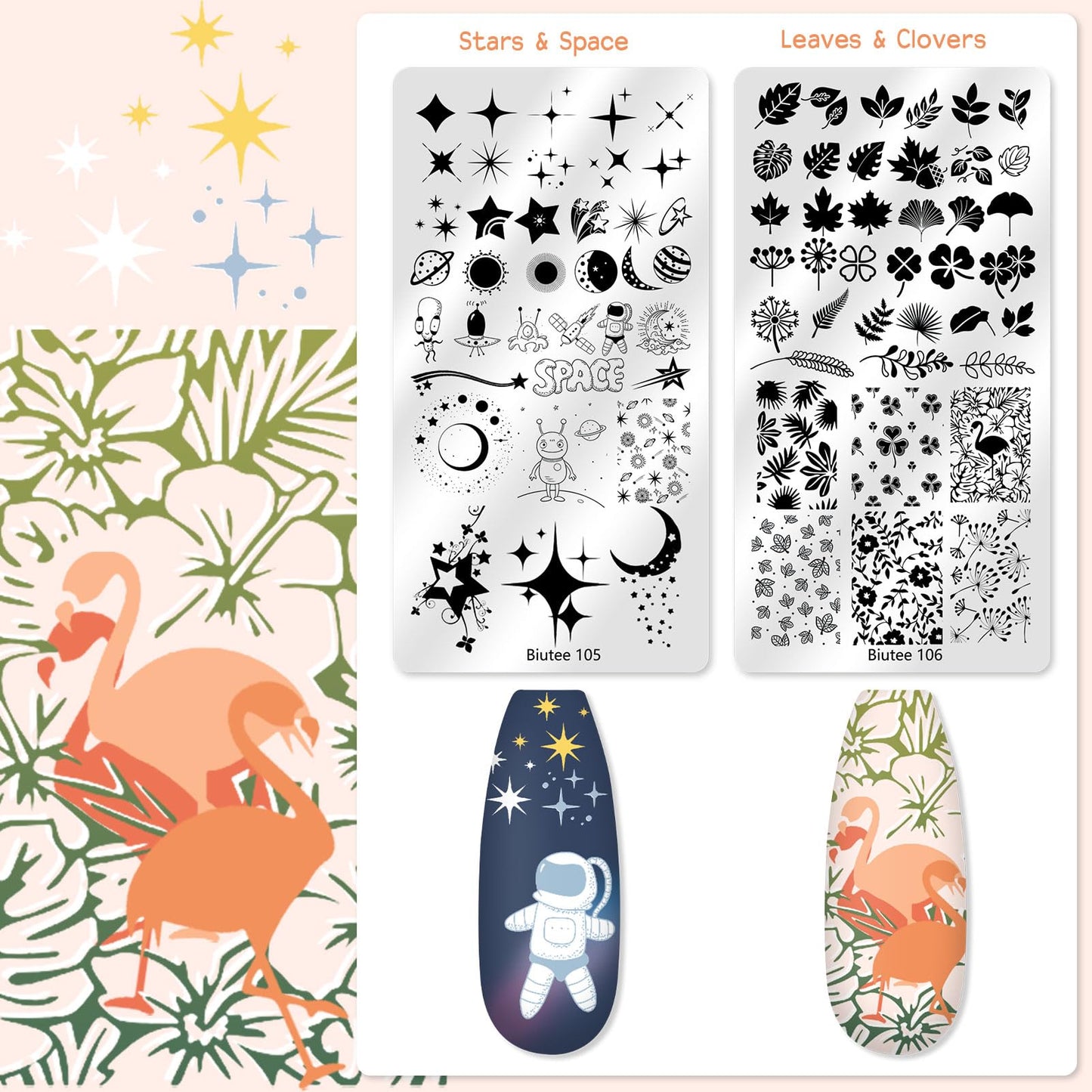 Biutee Nail Stamping Plate 16Pcs Nail Stamper Kit 12Pcs Nail Art Stamp Plates with Silicone Stamper, Scraper & Storage Bag, Stamping Plates Star Plaid Flower Butterfly Template Holiday Design Gift