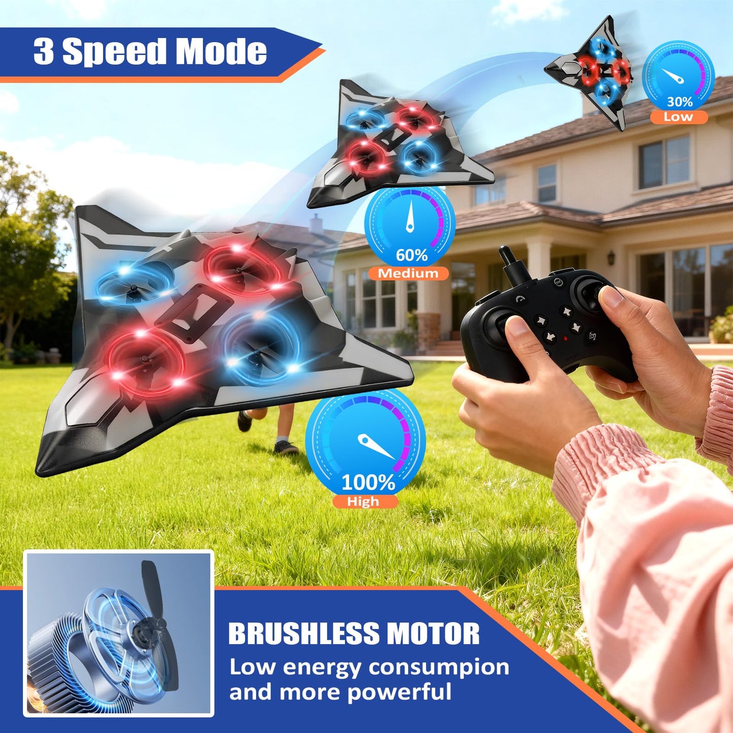 ZzzMgzzZ Foam Remote Control Airplanes for Kids & Adults | Easy Control, Great for Beginner and Teenagers, with Stable Hovering, 360° Flips, Circle Fly, LED Light, 2.4Ghz, Christmas & Birthday Gifts
