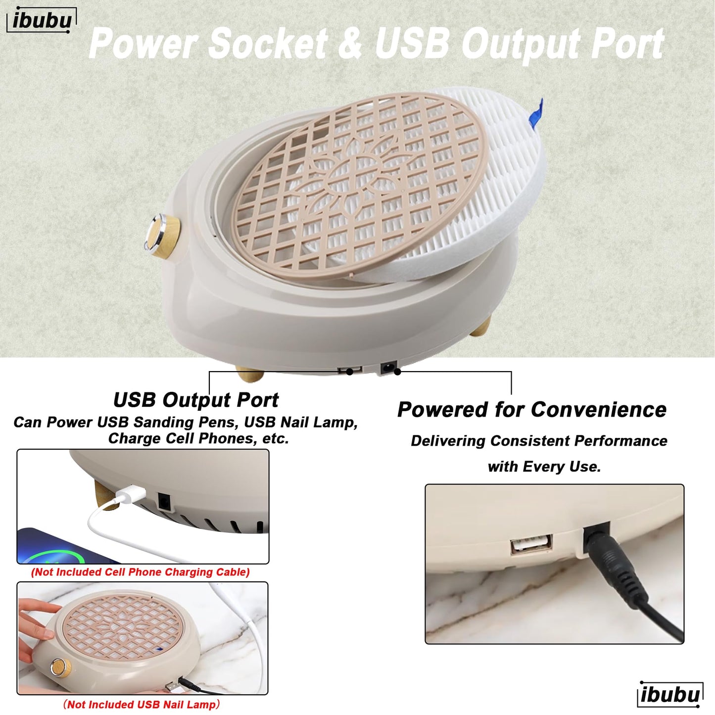 ibubu Upgrade Small Nail Dust Collector Vacuum Cleaner Machine 130W Powerful Strong Fan Extractor Suction Electric Nail Filer Manicure Dust Collector Quiet with Multiple Tool Kits for Home Salon