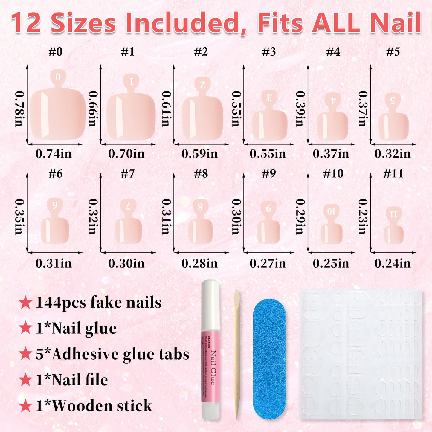 EternalClassic 144pc Press on Toenails for Women Toe Nail Press ons Short Square with Glue&Jelly Glue, Nude Fake Toe Nails Glue on Toe Nails, Full Cover Acrylic Artificial Toe Press on Nails