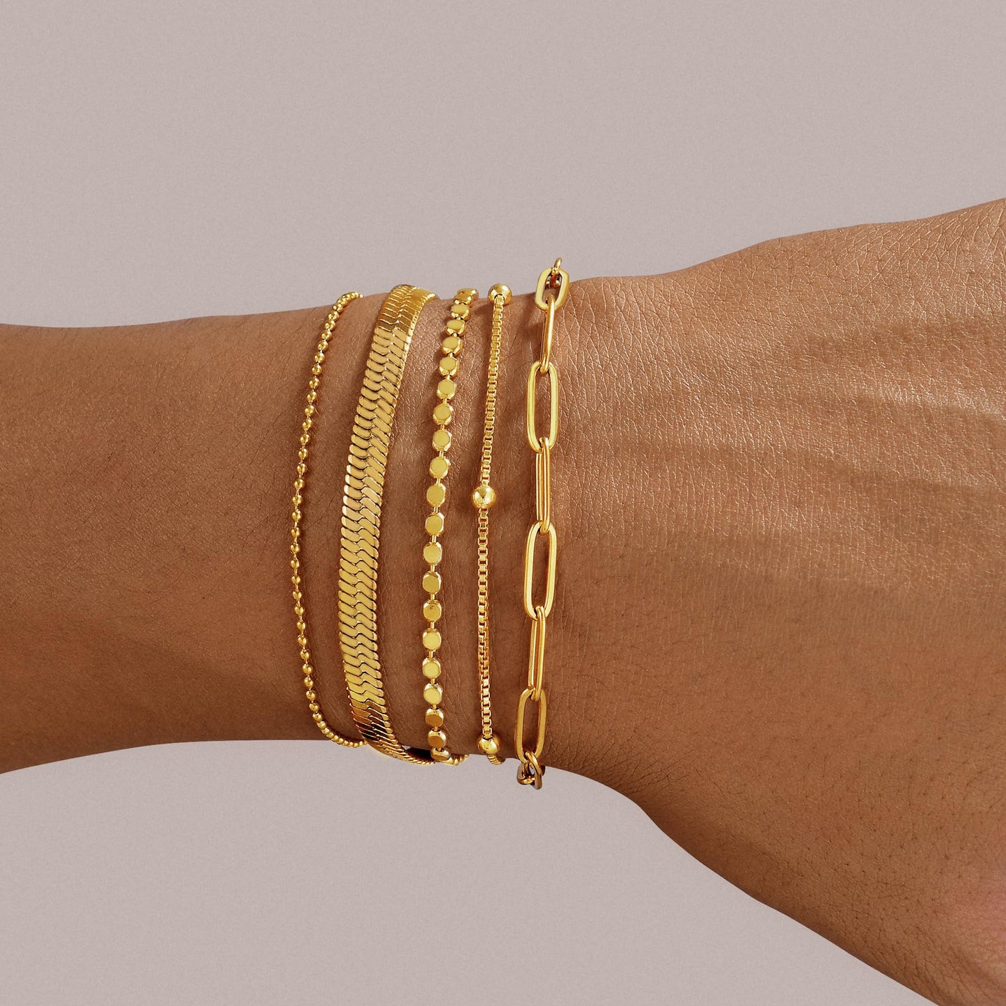 Striviio Gold Bracelets for Women, 14K Gold Plated Stackable Bracelet Stack Set Adjustable Charm Paperclip Chain Snake Link Layered Waterproof Jewelry Sets Gifts