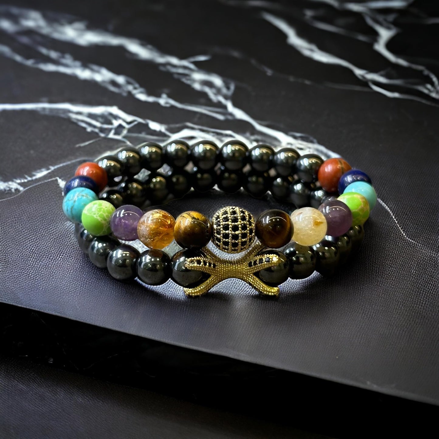 Mine Galleria Class and Charm Combined 7 Chakra Hematite Healing Charm Bracelet (Medium)