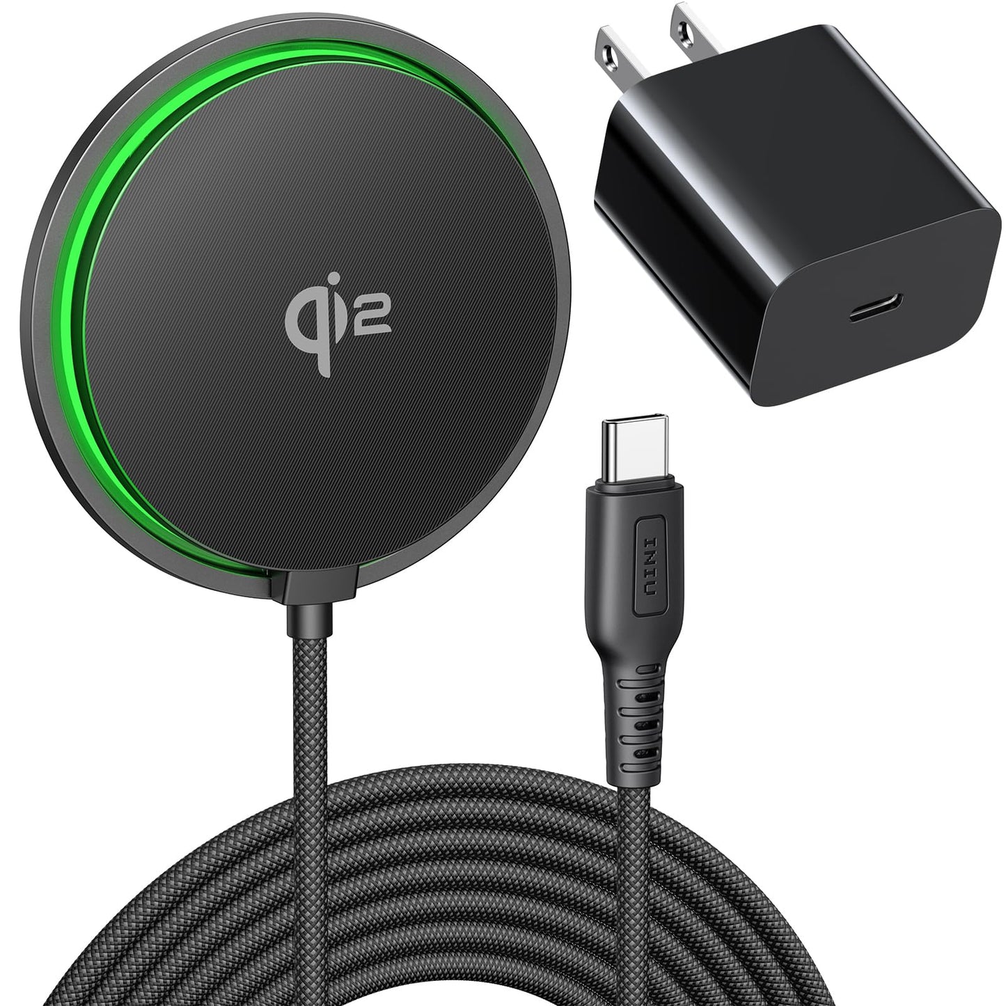INIU for Mag-Safe Charger, Qi2 Certified 15W Fast Wireless Charging Pad with Cooling Fan for Gamers, Only for iPhone 17 16 15 14 13 12 Series, AirPods, and More (Adapter Included)