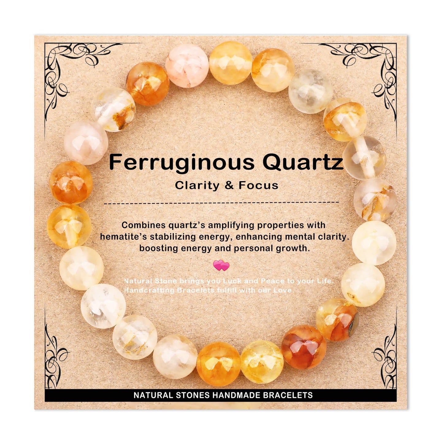 AD Beads 8mm Handmade Ferruginous Quartz Elastic Bracelet – Natural Gemstone for Clarity & Focus – Meditation, Yoga, Healing and Energy Gift for Men Women