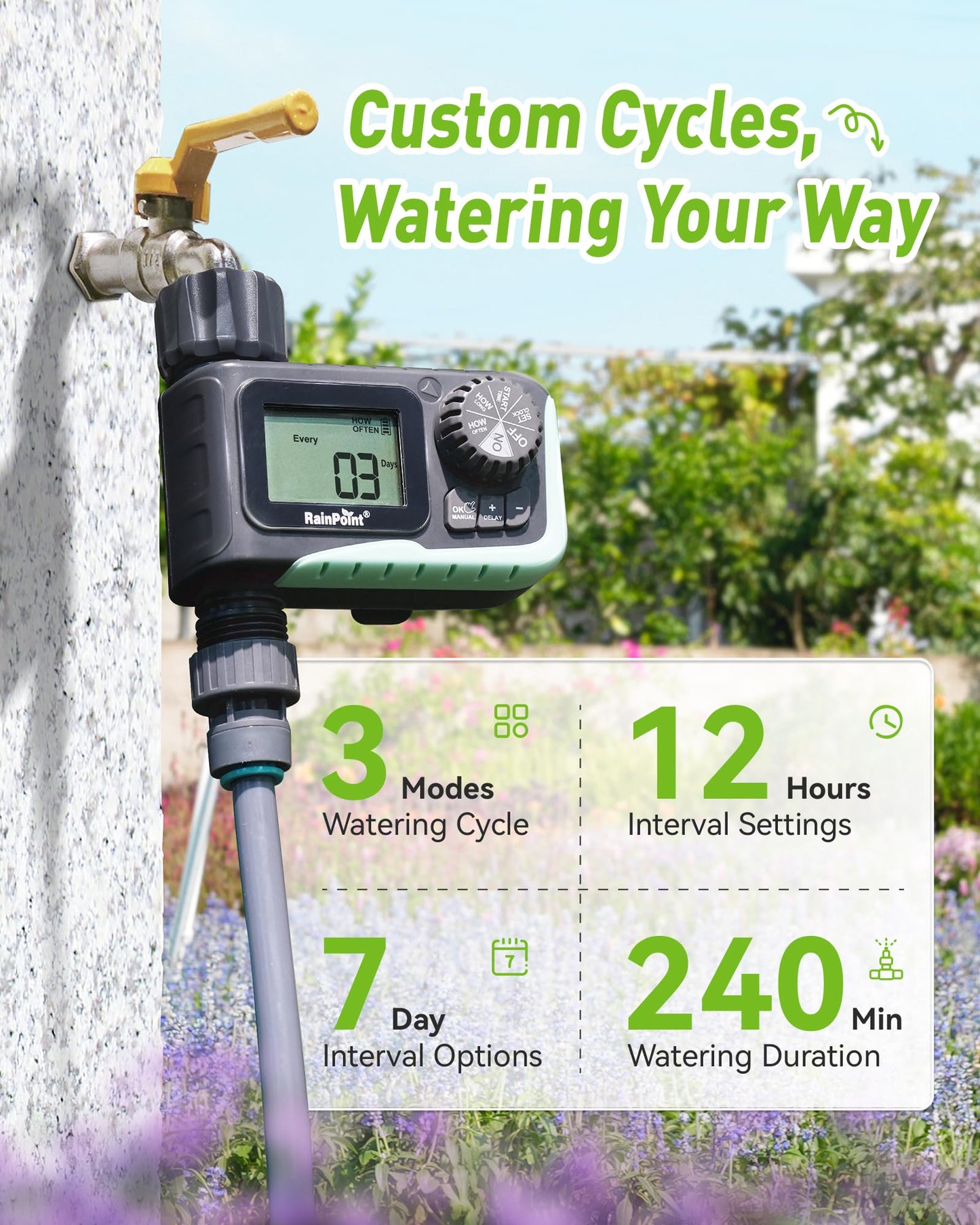 RAINPOINT Sprinkler Timer Outdoor, Water Timer for Garden Hose, Programmable Watering Irrigation Timer with Rain Delay/Manual(Plastic)