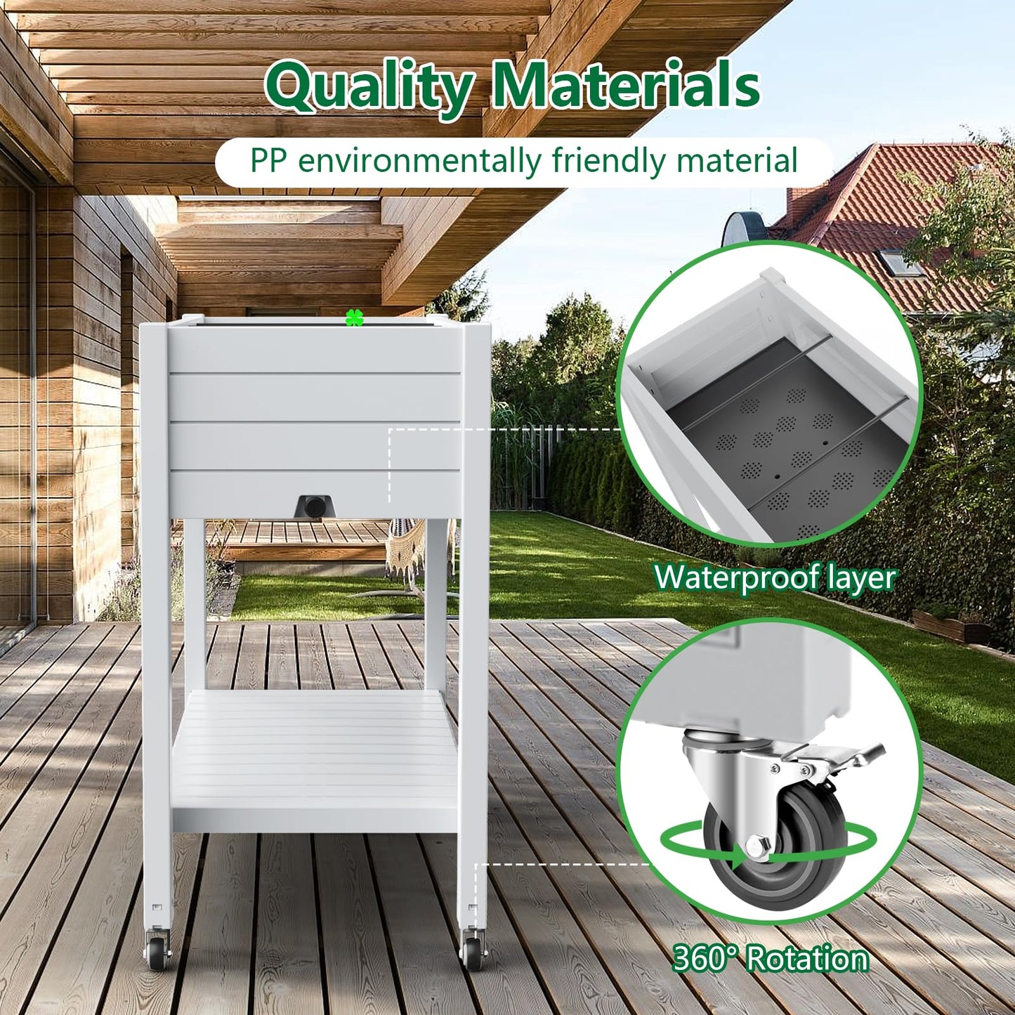 Vixzen Raised Garden Bed Outdoor,Reinforced Large Planter Box with Wheels & Storage Shelf,Mobile Planter Bed Box for Backyard, Patio, Balcony (Ashen, 21Gal（43.31"×17.72"×33.66"）)