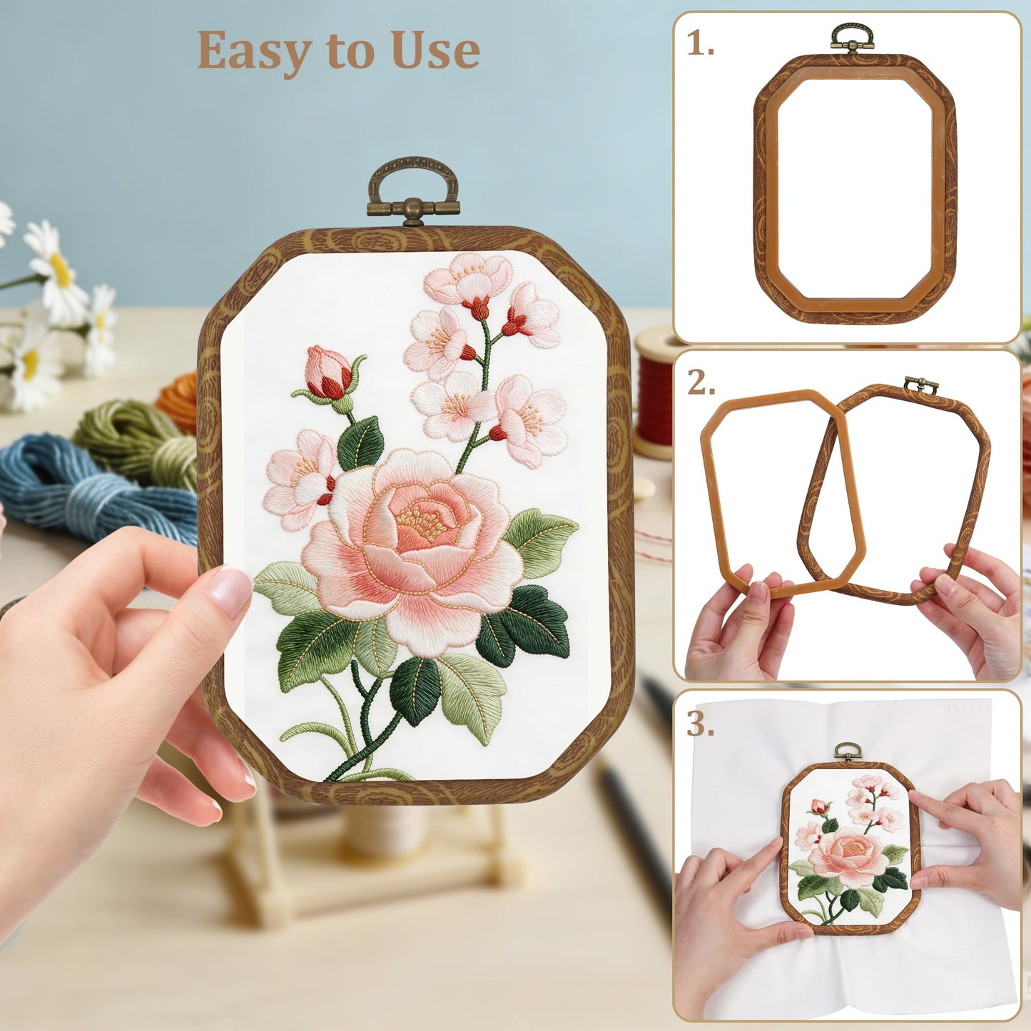 Resin Decorative Embroidery Hoop - 3 Square Pieces 10*7 inch Cross Stitch Hoops Set, Resin Embroidery Frame for Display Sewing Craft Hanging Ornament