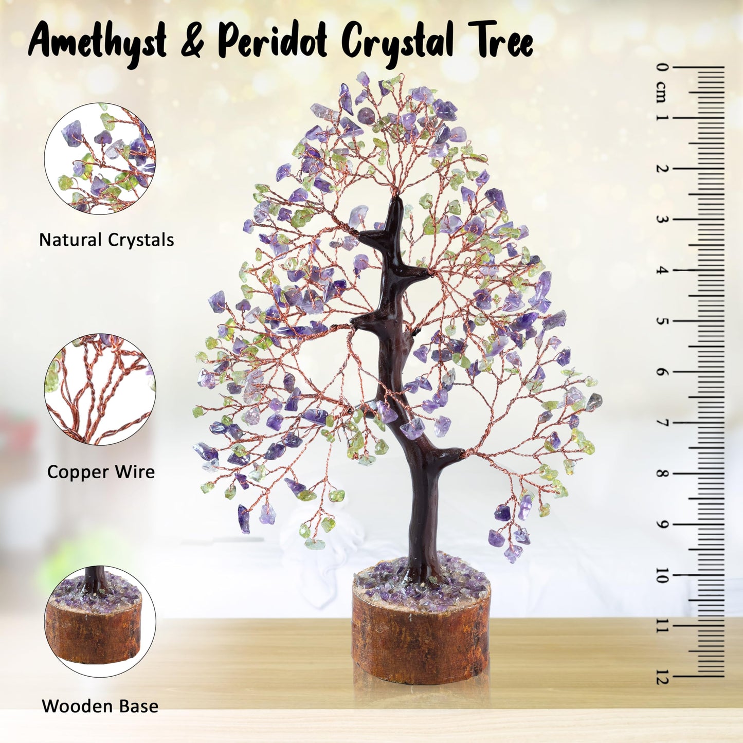 Crocon® Amethyst & Peridot Crystals Tree Home Decor, Birthday Gifts for Women, Sister Gemstone Gift for Her Money Tree Crystals and Healing Stones House Warming Gift, Spiritual Decor Present