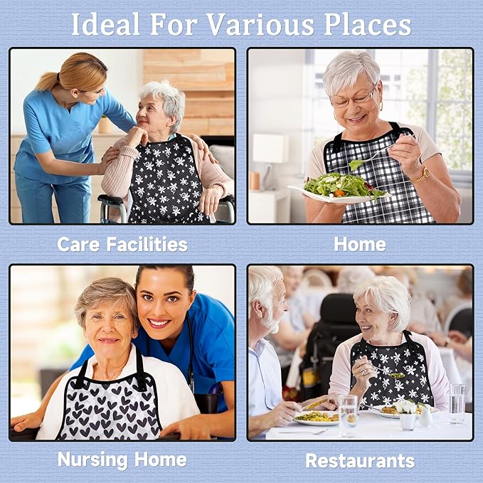Adult Bibs-3 Pcs Washable Clothing Protector with Upgraded Crumb Catcher