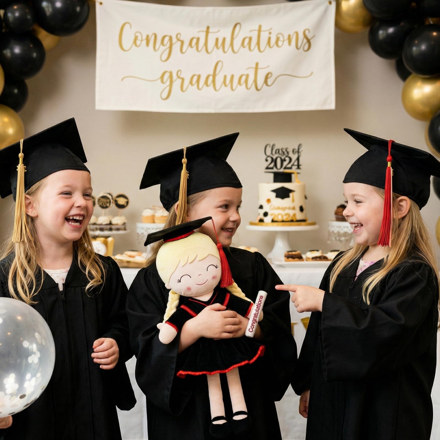 Gloveleya 16" Classic Black Graduation Doll - Traditional Cap & Gown Plush Toy - Kindergarten Preschool Graduation Ceremony Gift, Class of 2026 Keepsake