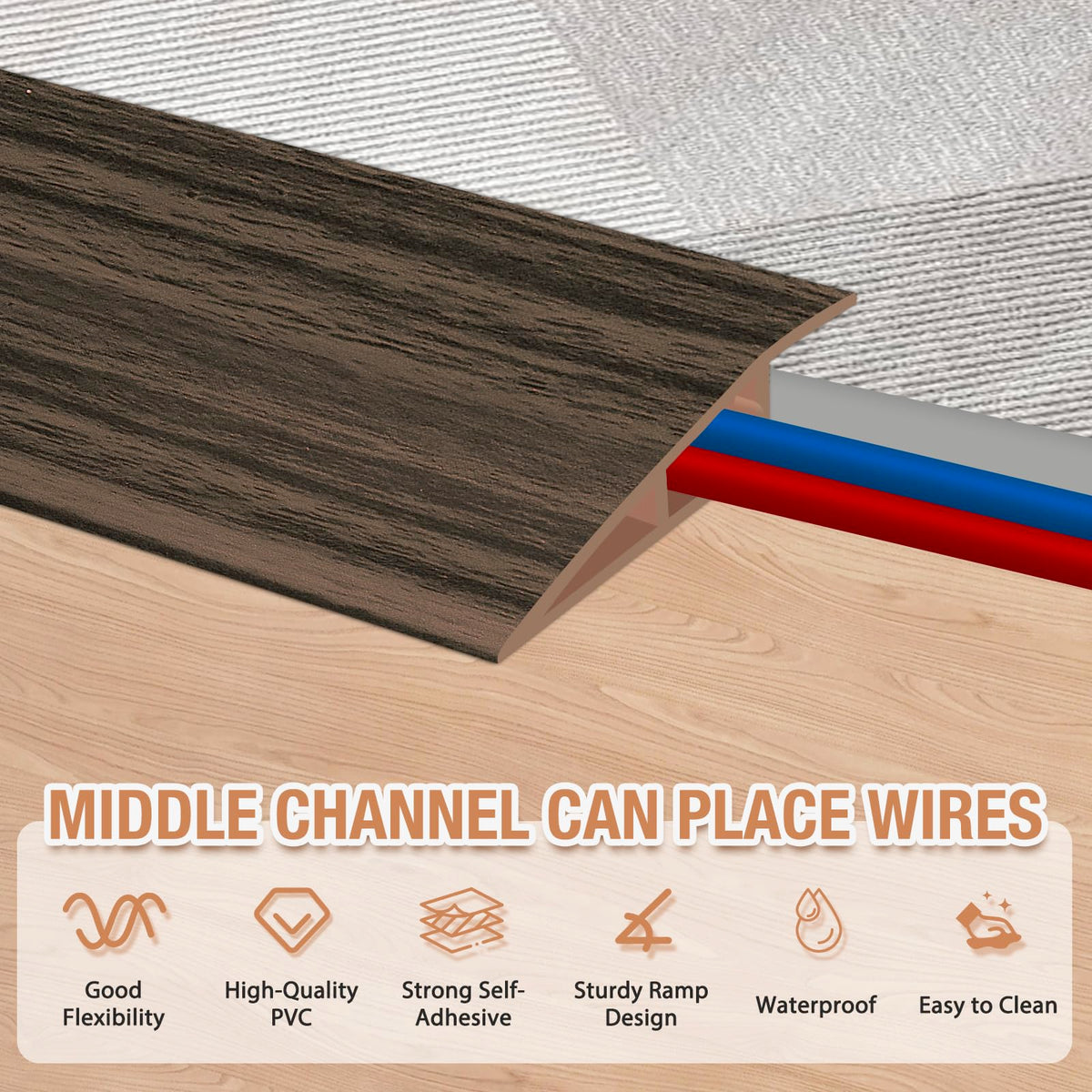 Floor Transition Strip Self Adhesive Vinyl Door Threshold Strip (3.3 Foot)
