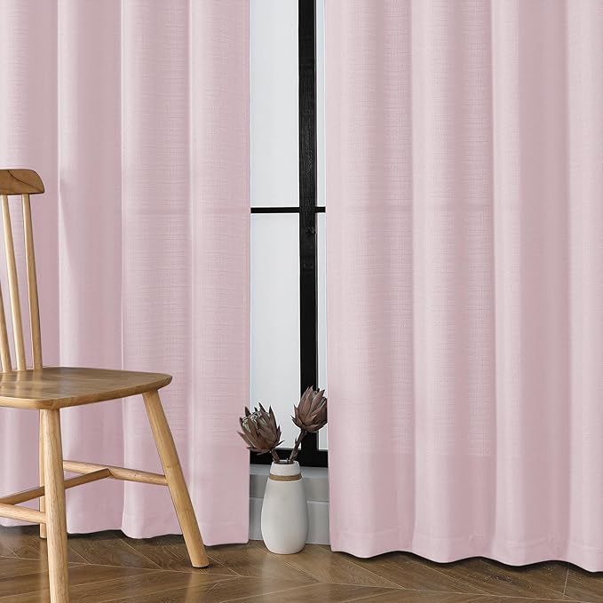 Chyhomenyc Blush Pink Curtains 78 Inch Length 2 Panels Set, Faux Linen Textured Light Filtering Soft Airy Farmhouse Curtain Drapes for Living Room Bedroom, 40Wx78L