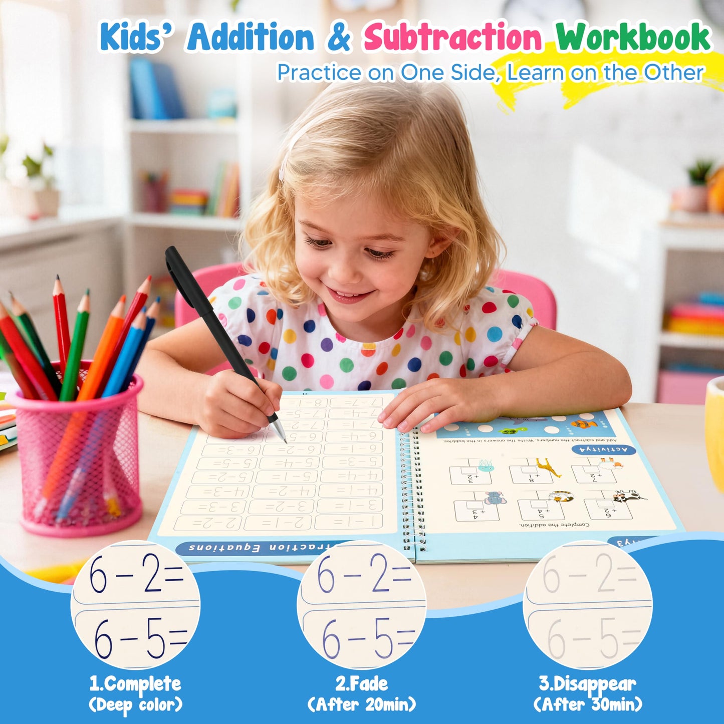 AALGO Magic Grooved Handwriting Practice Book for Kids Ages 3–8, Reusable Letter Tracing Book with Disappearing Ink, Preschool Activity Books, 3D Groove Writing for Early Learning & Fine Motor Skills