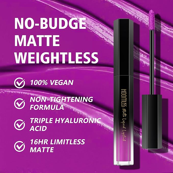 Purple Lipstick Long Lasting Matte Liquid Lipsticks for Women Non Transfer Smudgeproof Smooth and Easy to Appy Cruelty Free Lip Color, M45Pearl Purple
