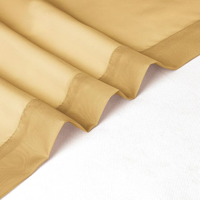 Chyhomenyc Gold Sheer Valances for Windows - Light Filtering Small Kitchen Curtains, Rod Pocket Short Top Window Treatment Decor for Living Room Bathroom Basement, 42Wx16L inches, 2 Panels