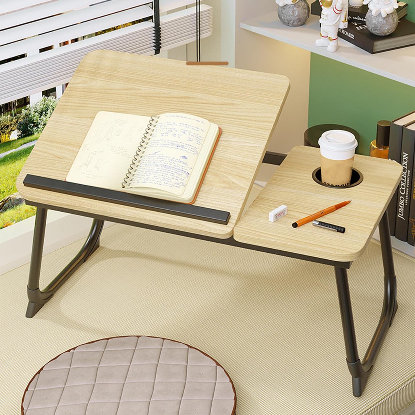 Adjustable Laptop Desk for Bed, 5-Angle Adjustable Lap Tray Table with Cup Holder, Portable Foldable Bed Desk for Eating, Working, Writing & Reading (Yellow)