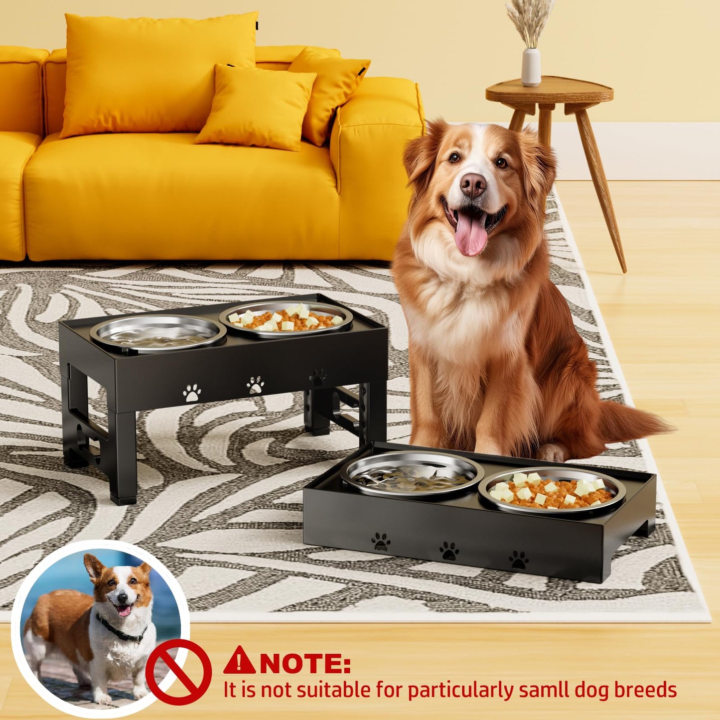 Elevated Dog Bowls with 2 Stainless Steel Bowls, 5-Height Adjustable Stand (3.1", 9" to 12"), for Improved Digestion & Neck Support, Easy Clean, Non-Slip Base Raised Feeder for Medium Large Dogs