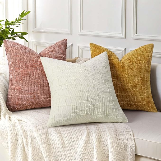 decorUhome Pink Chenille Throw Pillow Covers 24x24 Set of 2 Thick Textured Slubby Couch Pillow Covers Farmhouse Accent Modern Neutral Decorative Pillow Cases for Bed Sofa Living Room