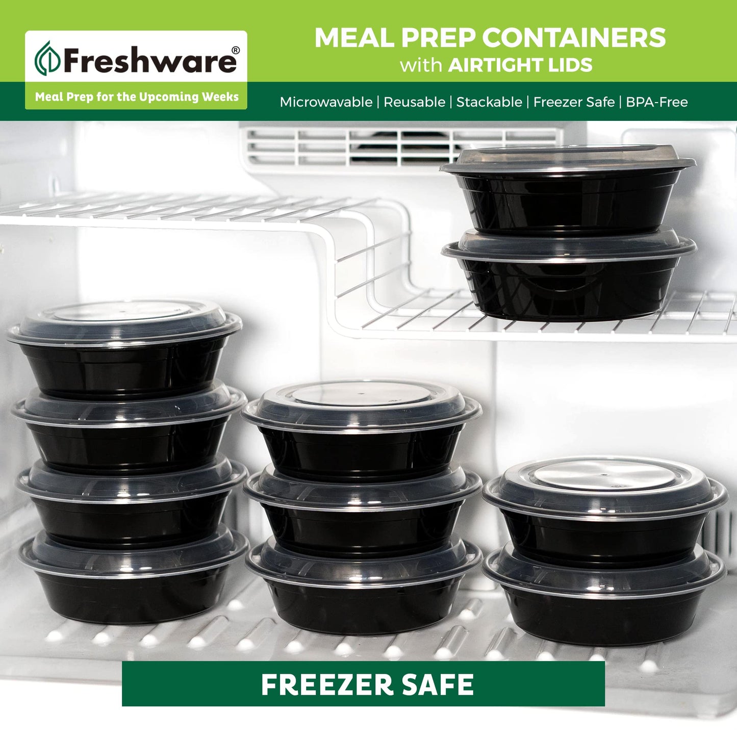 Freshware Meal Prep Bowl Containers [30 Pack] Plastic Bowls with Lids for Soup and Salad, Food Storage Bento Box, BPA Free, Stackable, Lunch Boxes, Microwave/Dishwasher/Freezer Safe (28 oz)