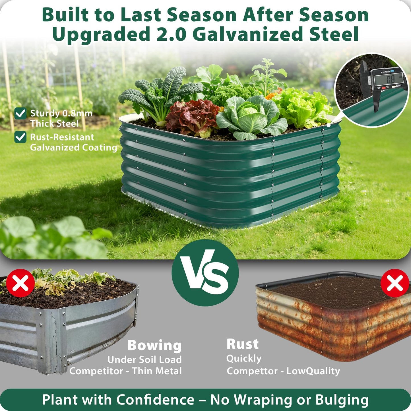 FCCRETA Galvanized Raised Garden Bed Outdoor, 17''Tall Square Metal Planter Boxes,Gardening Beds for Vegetable,Flower,Herb,Modular Above Ground