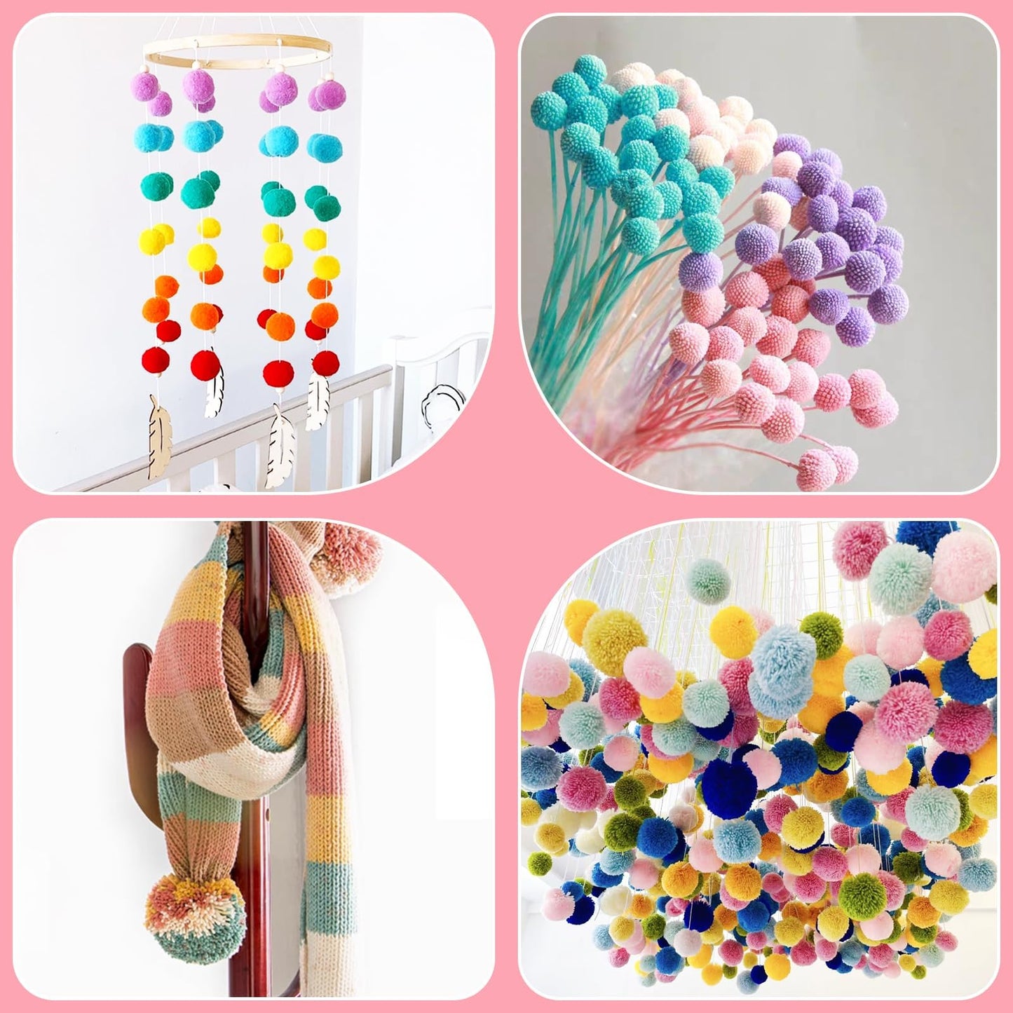 FTEVEN 41Pcs Pom Pom Maker, 8 Size Pompom Maker Kits with Warped Head Scissor and Instruction, Used for Fluff Ball Weave DIY Crochet Knitting, Pom Pom Maker for Yarn Knitting Craft Project