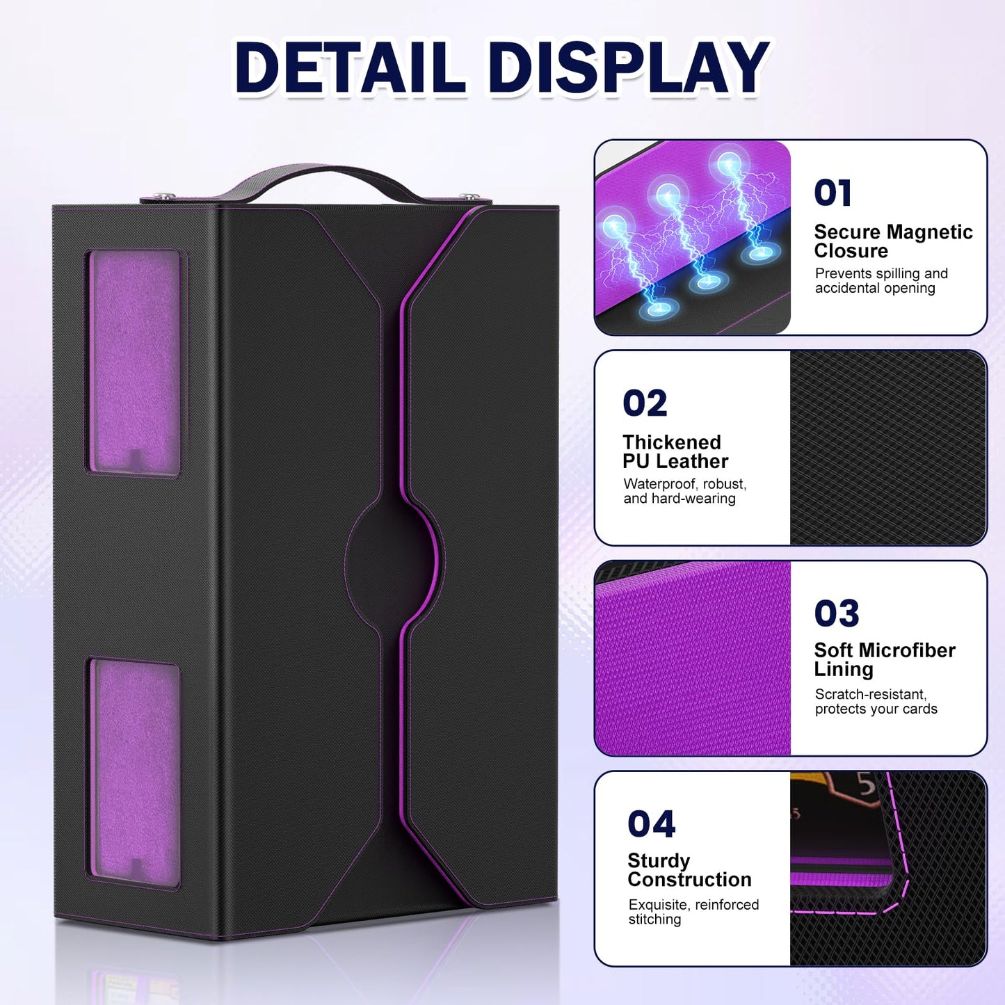 Commander Deck Box for MTG, 4-Deck Modular Card Case with Dice Tray Holds 400+ Double-sleeved Cards, Portable Trading Cards Storage Box 35PT Magnetic Holders Dividers Display Window for TCG/EDH