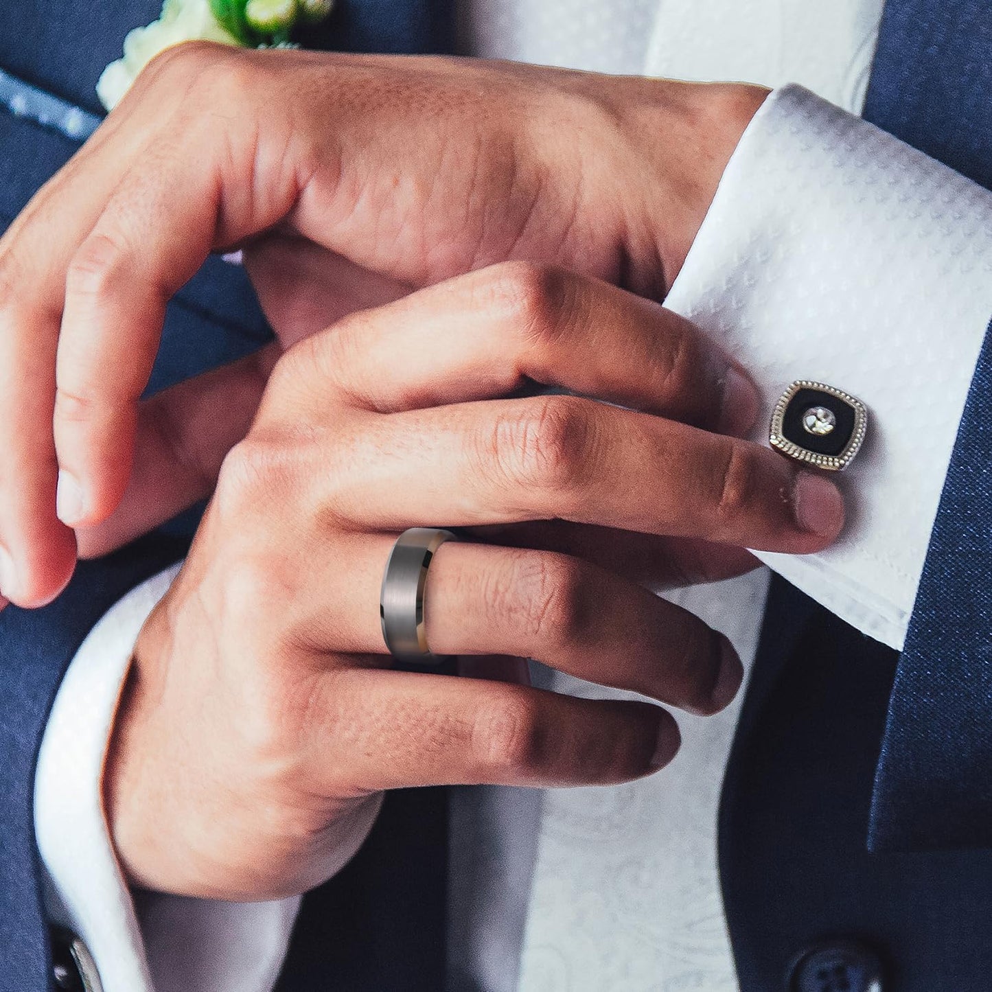 King Will Gunmetal Gray 8mm Basic Wedding Ring For Men with Brushed Matte Surface Beveled Polished Edge Comfort Fit Size 9